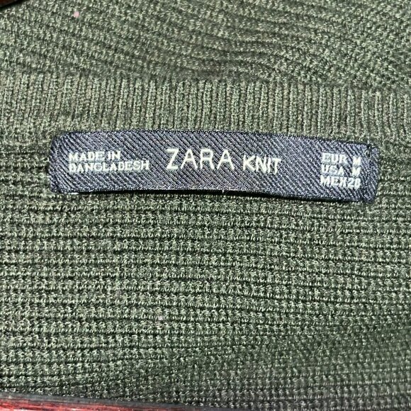 Zara Knit Green Sweater Faux Leather Sleeve Women's Size Large - Picture 5 of 5